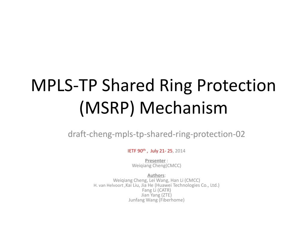 mpls tp shared ring protection msrp mechanism