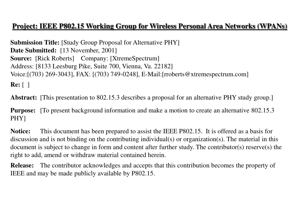 project ieee p802 15 working group for wireless