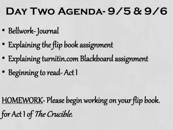 Day Two Agenda- 9/5 &amp; 9/6