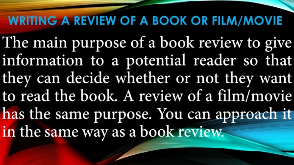 Writing a review of a book or film/movie