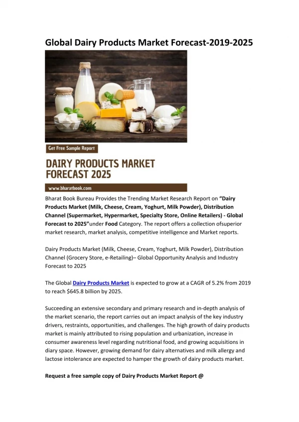 global dairy products market forecast 2019 2025