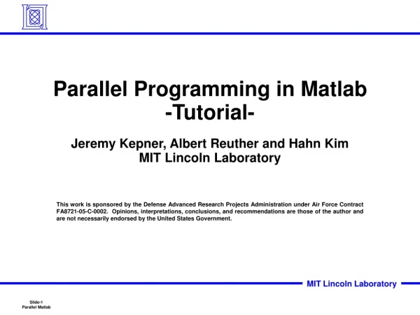 Parallel Programming in Matlab -Tutorial-