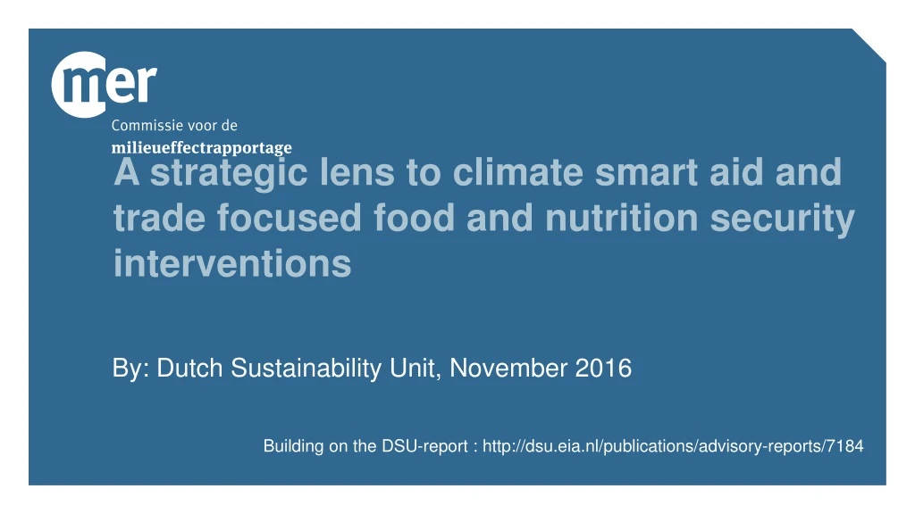 a strategic lens to climate smart aid and trade focused food and nutrition security interventions
