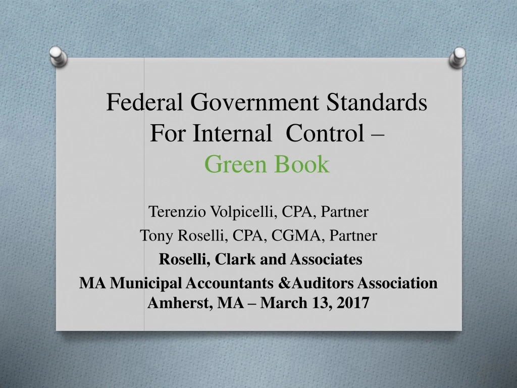 federal government standards for internal control green book