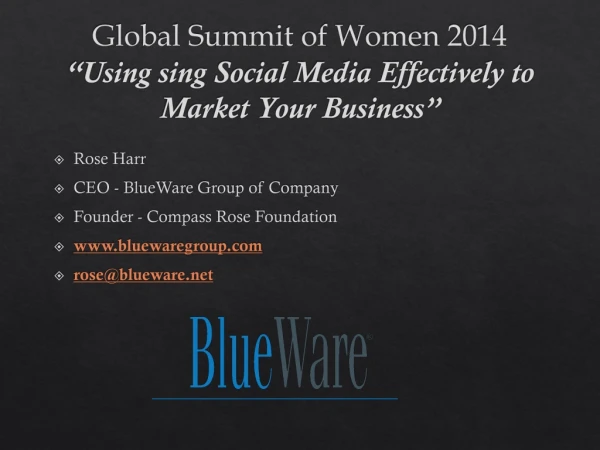 Global Summit of Women 2014 “Using sing Social Media Effectively to Market Your Business”