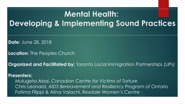 Mental Health: Developing &amp; Implementing Sound Practices