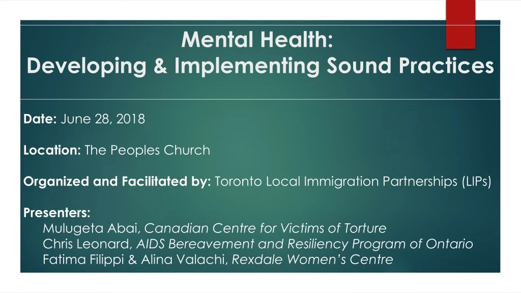 mental health developing implementing sound practices