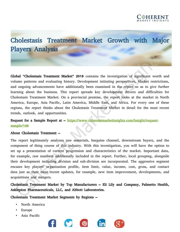 Cholestasis Treatment Market Growth with Major Players Analysis