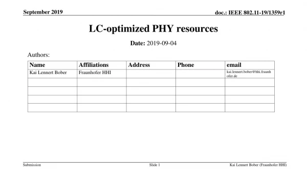 LC-optimized PHY resources