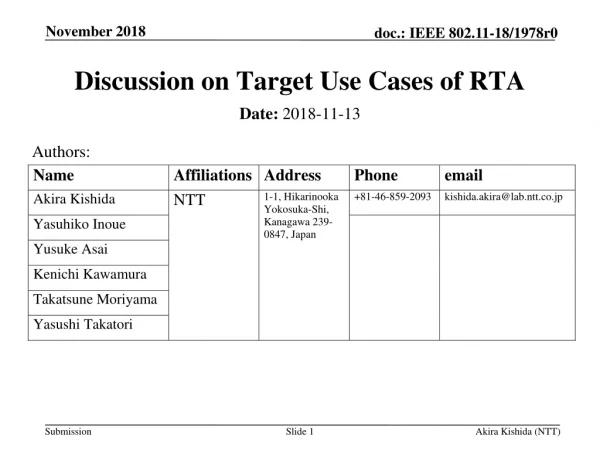 Discussion on Target Use Cases of RTA