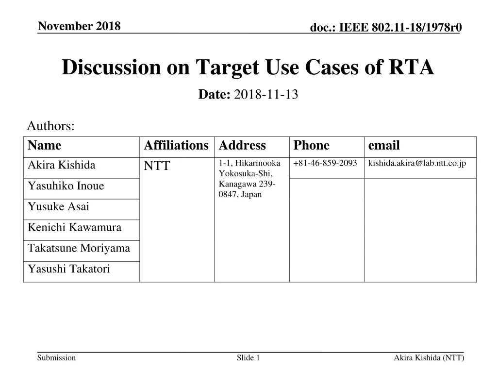 discussion on target use cases of rta