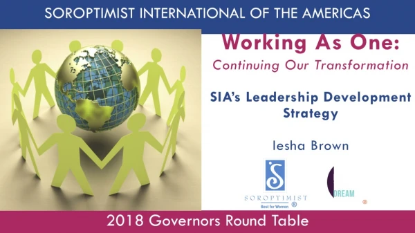 Working As One: Continuing Our Transformation SIA’s Leadership Development Strategy Iesha Brown