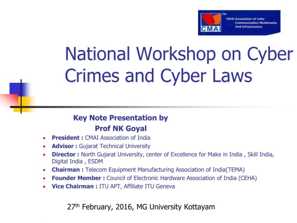 National Workshop on Cyber Crimes and Cyber Laws