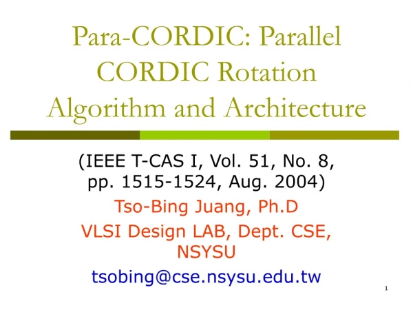 Para-CORDIC: Parallel CORDIC Rotation Algorithm and Architecture