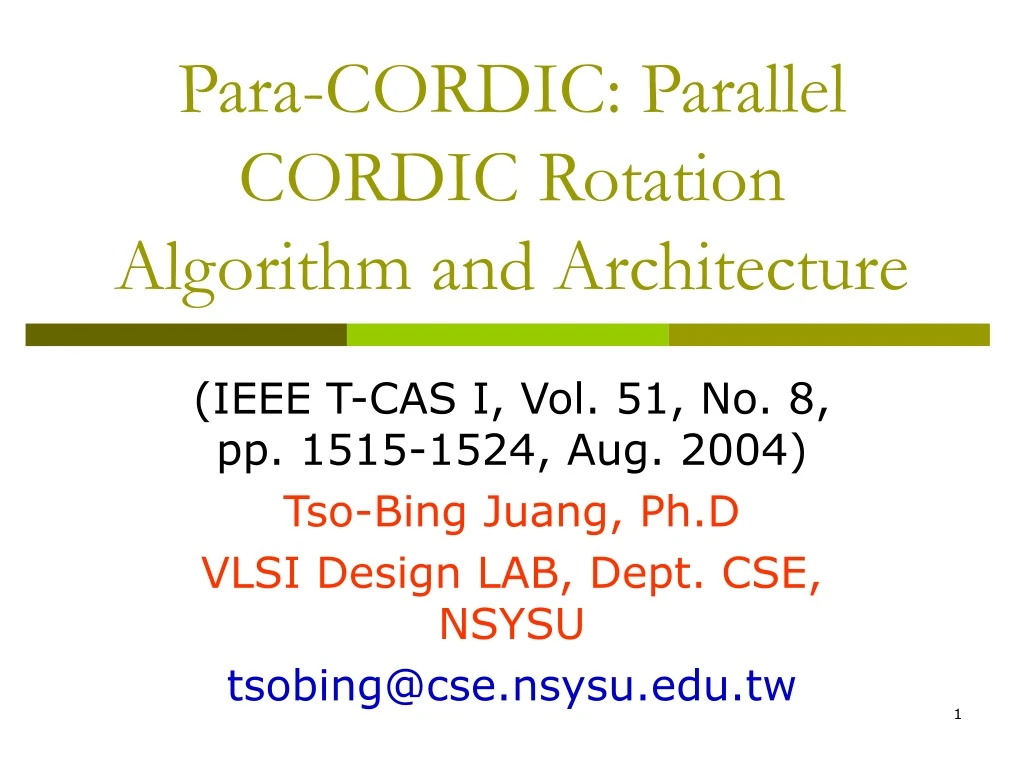 para cordic parallel cordic rotation algorithm and architecture