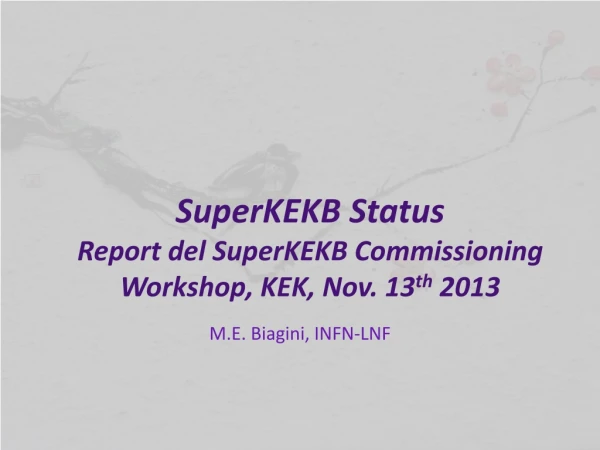 SuperKEKB Status Report del SuperKEKB Commissioning Workshop, KEK, Nov. 13 th 2013