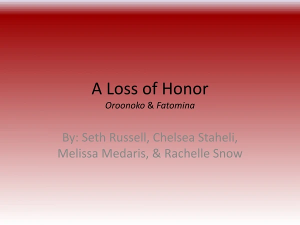 A Loss of Honor Oroonoko &amp; Fatomina