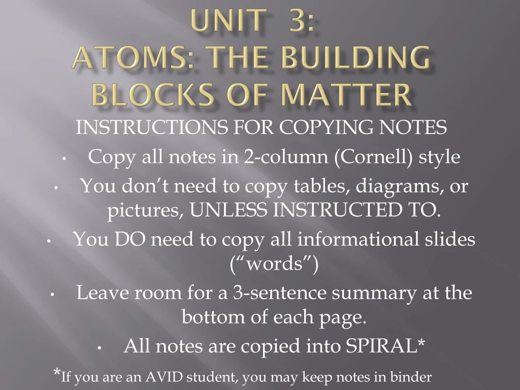 unit 3 atoms the building blocks of matter