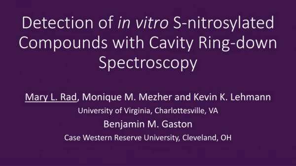 Detection of in vitro S-nitrosylated Compounds with Cavity Ring-down Spectroscopy