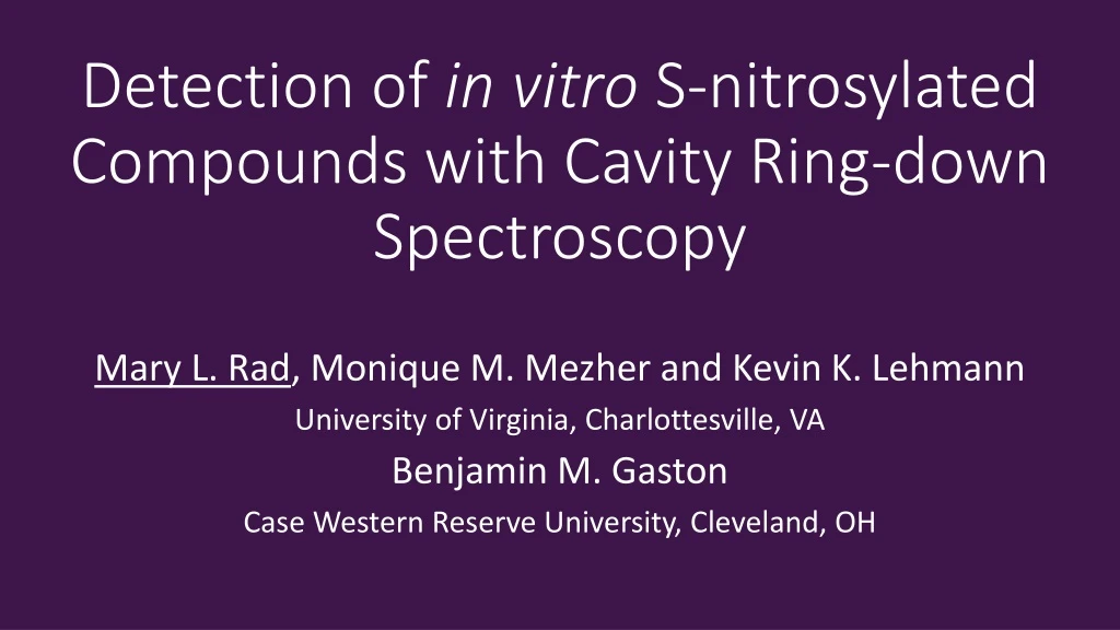 detection of in vitro s nitrosylated compounds with cavity ring down spectroscopy