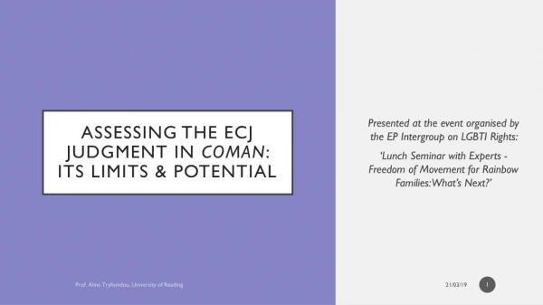 Assessing the ECJ judgment in coman : ITS LIMITS &amp; POTENTIAL
