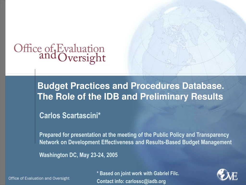 budget practices and procedures database the role of the idb and preliminary results