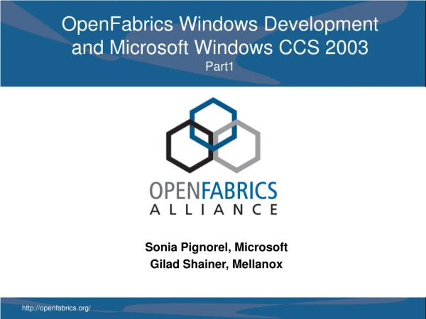 OpenFabrics Windows Development and Microsoft Windows CCS 2003 Part1