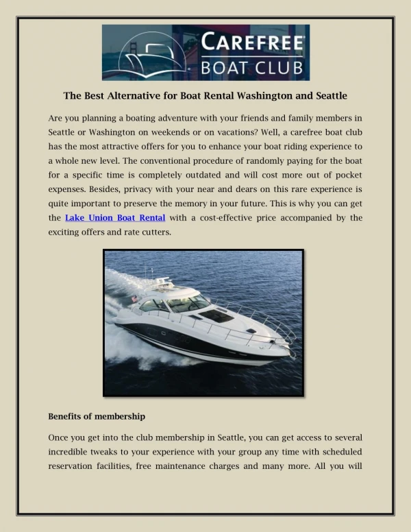 The Best Alternative for Boat Rental Washington and Seattle