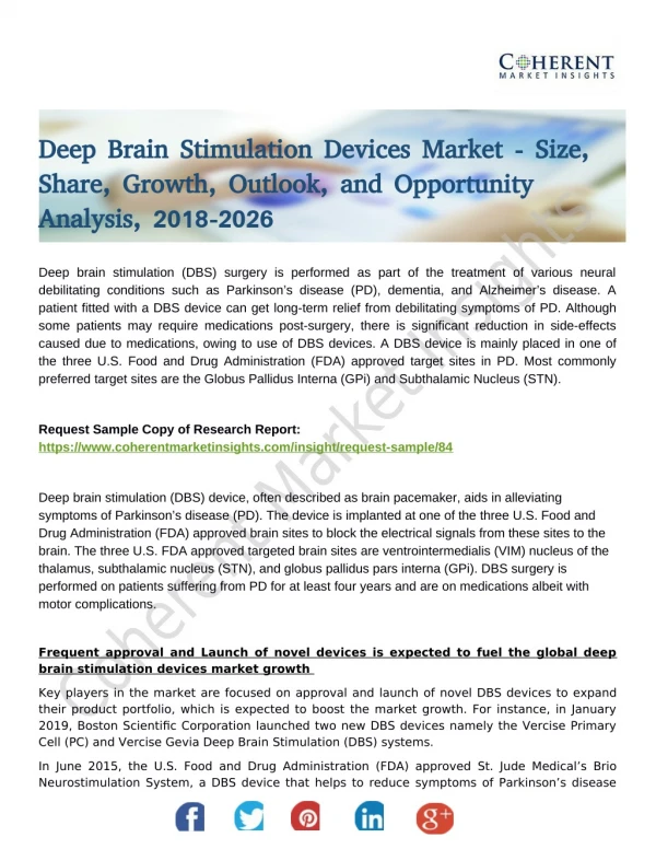 Deep Brain Stimulation Devices Market is Thriving According to New Report: Opportunities Rise For Stakeholders by 2026