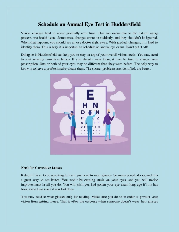 schedule an annual eye test in huddersfield