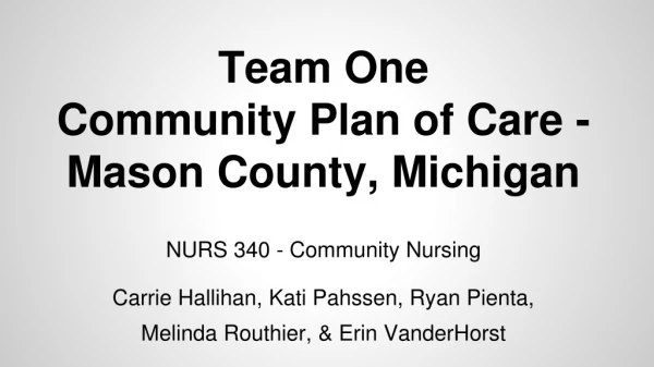 Team One Community Plan of Care - Mason County, Michigan NURS 340 - Community Nursing