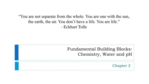 Fundamental Building Blocks: Chemistry, Water and pH