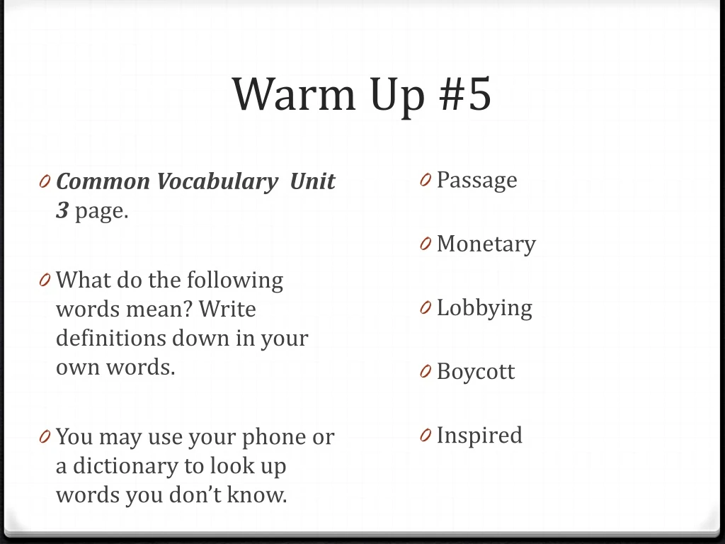 warm up 5