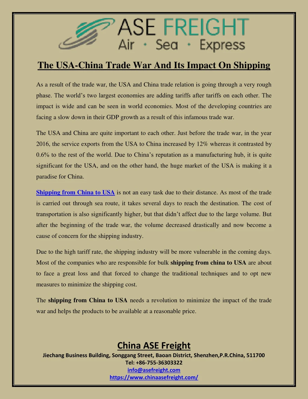 the usa china trade war and its impact on shipping