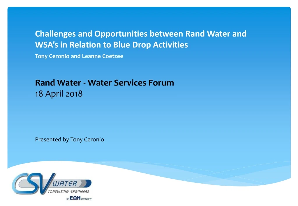 challenges and opportunities between rand water