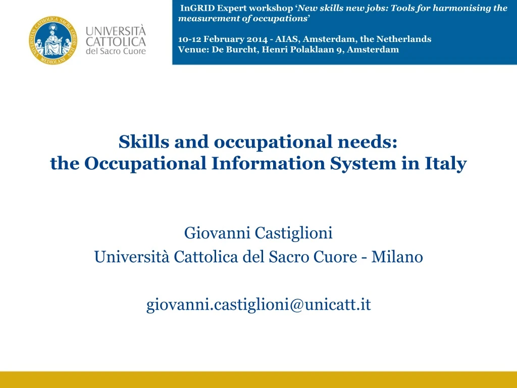skills and occupational needs the occupational information system in italy