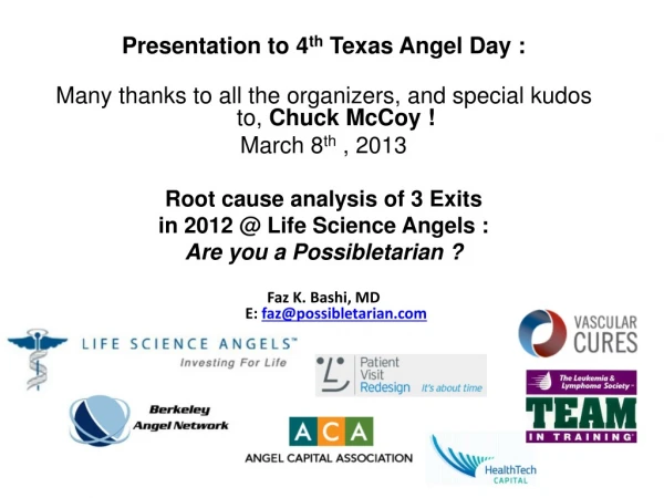 Presentation to 4 th Texas Angel Day :