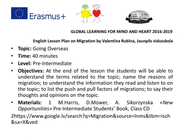 GLOBAL LEARNING FOR MIND AND HEART 2016-2019