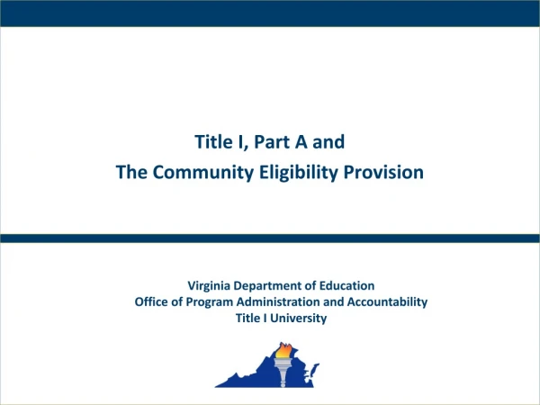 Title I, Part A and The Community Eligibility Provision