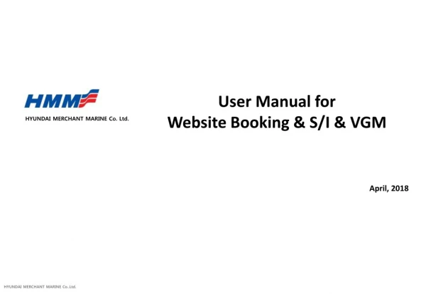 User Manual for Website Booking &amp; S/I &amp; VGM
