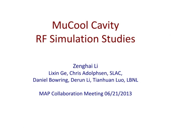MuCool Cavity RF Simulation Studies