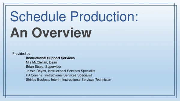 Schedule Production: An Overview