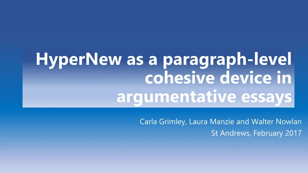 hypernew as a paragraph level cohesive device in argumentative essays