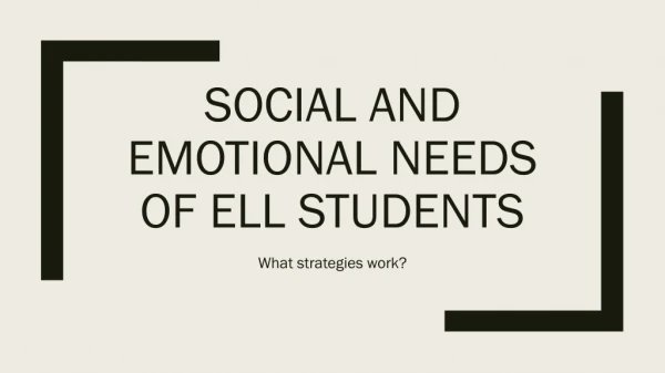 Social and emotional needs of ELL students