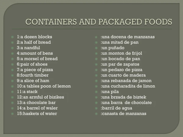 CONTAINERS AND PACKAGED FOODS