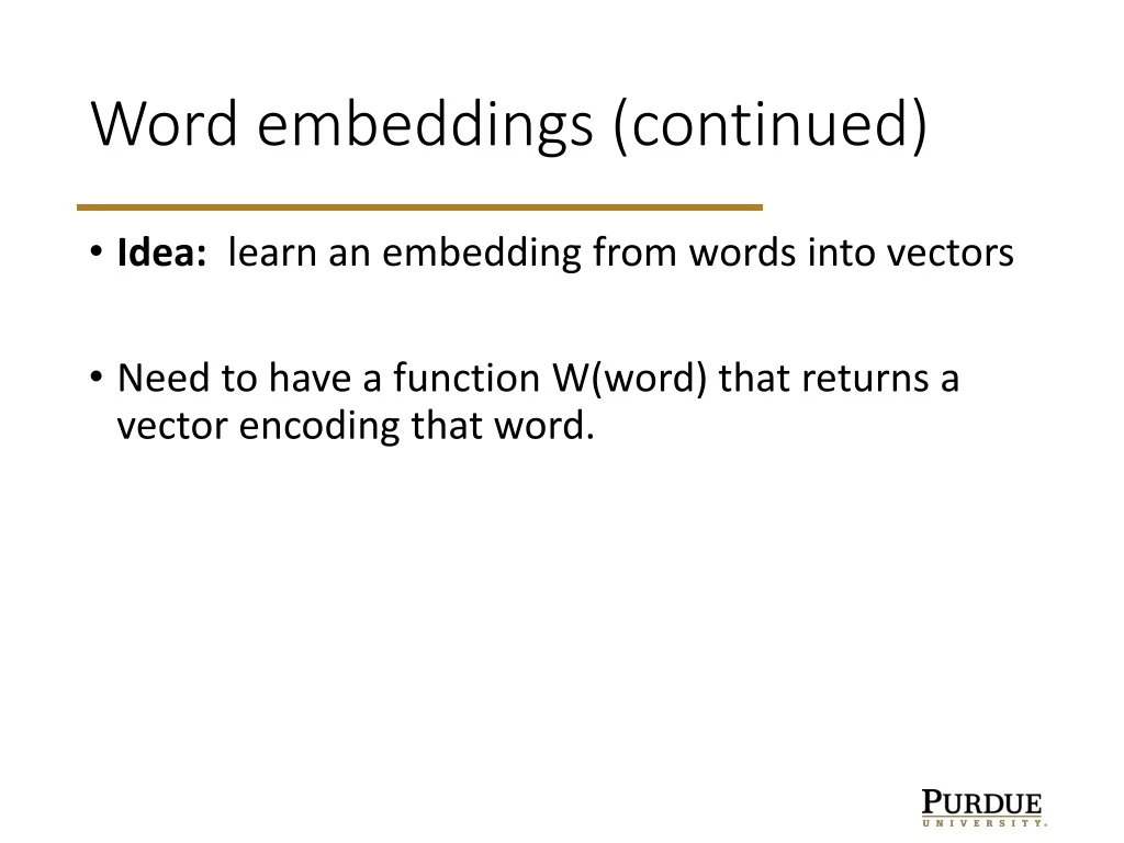 word embeddings continued