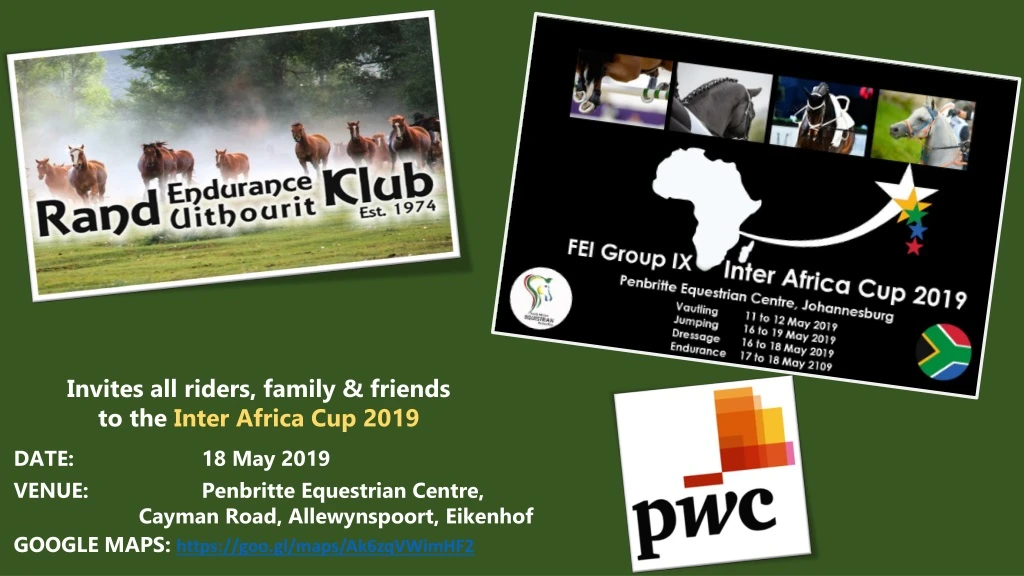 invites all riders family friends to the inter africa cup 2019
