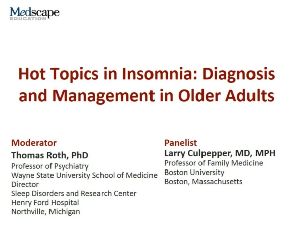 Hot Topics in Insomnia: Diagnosis and Management in Older Adults