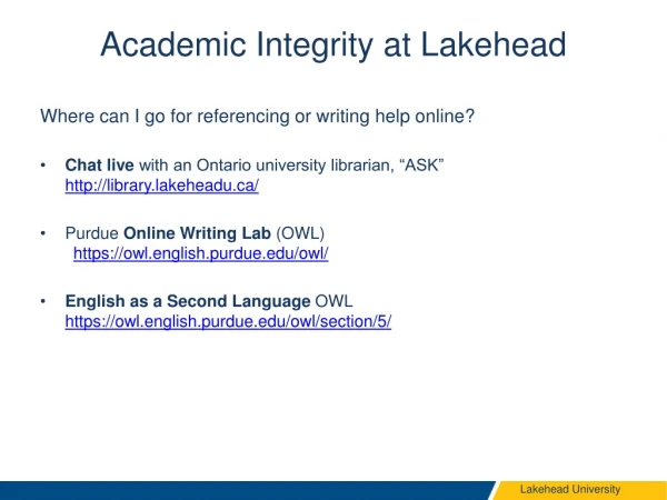 Academic Integrity at Lakehead