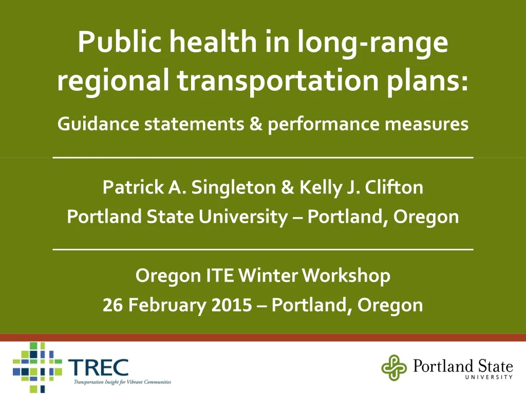public health in long range regional transportation plans guidance statements performance measures